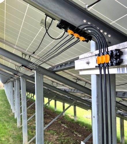 Verkabelung unter den Modulen einer PV-Freiflächenanlage